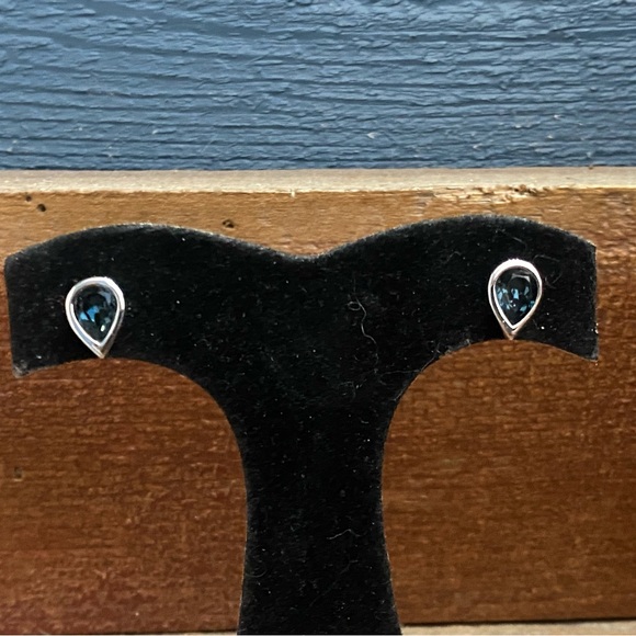 Simulated Sapphire Post Earrings - Picture 1 of 3